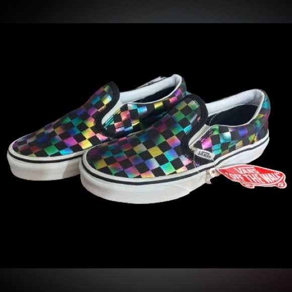 NWT, Vans iridescent black check kids slip on (youth size 1.5) - Picture 3 of 5